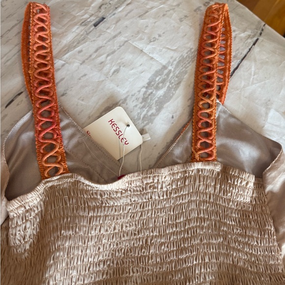 New W Tag Kessley Sun Dress Womens Sleeveless Medium Tiered Layers Orange Green - Picture 3 of 7